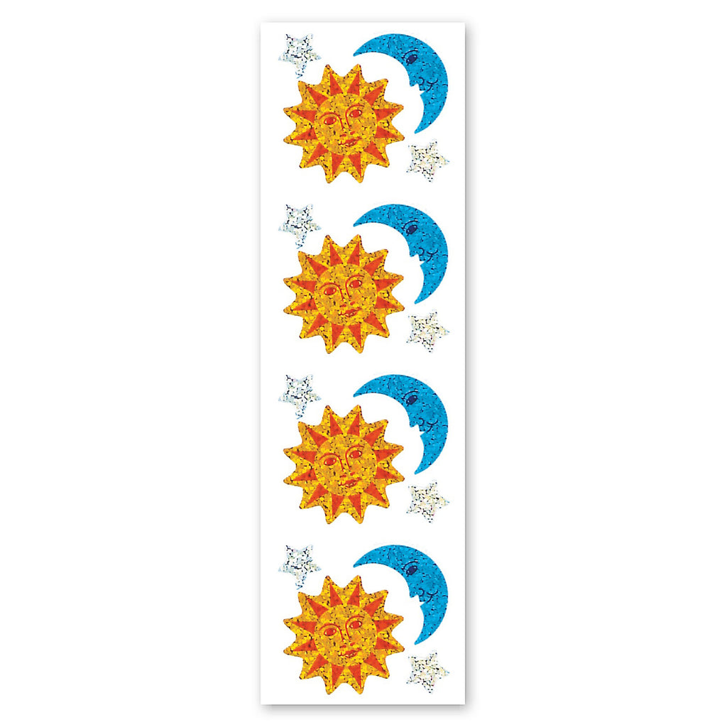 Sun, Moon & Stars Sparkly Prismatic Stickers - Packaged – Sticker Planet